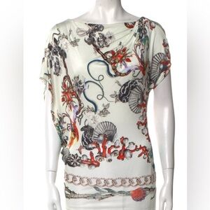Y2K Signed Roberto Cavalli Asymmetrical Ocean Jewels Butterfly Bateau Top EU44 M